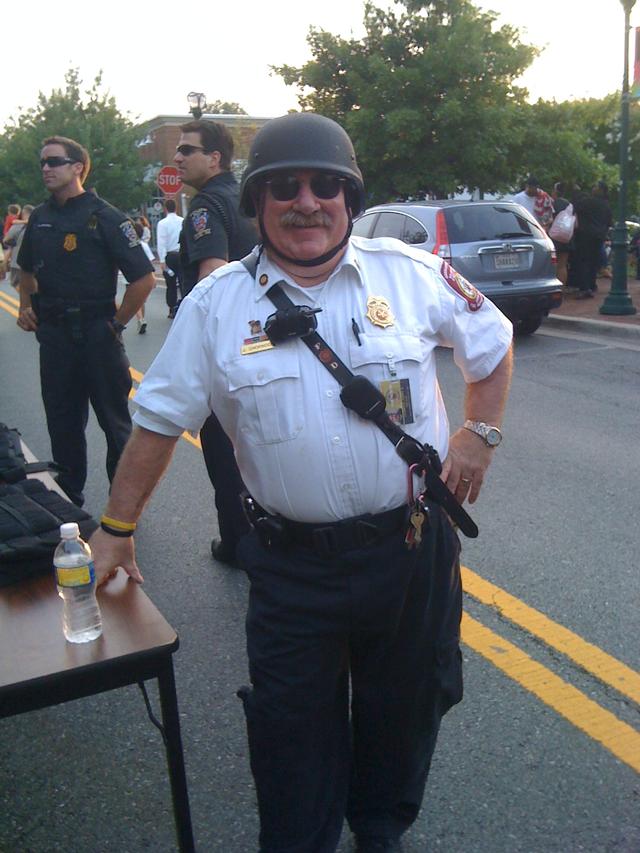 Chief Chornock sporting a MCPD SWAT helmet while at National Night Out