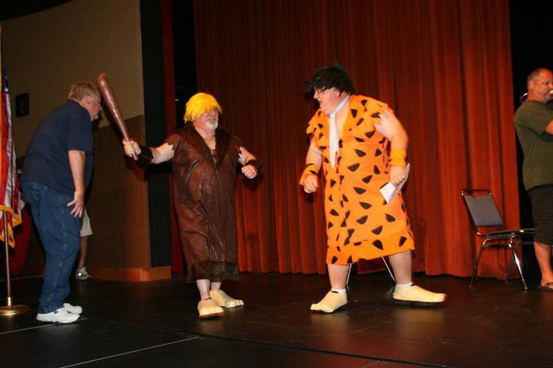 Firefighter Barney Rubble is asking Fred if the rock use and furniture burns!