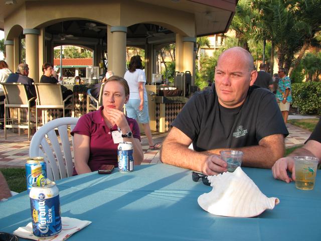 President Hartung of Hillandale VFD with one of his members relax at the evenings networking session sponsored by Pierce Fire Apparatus